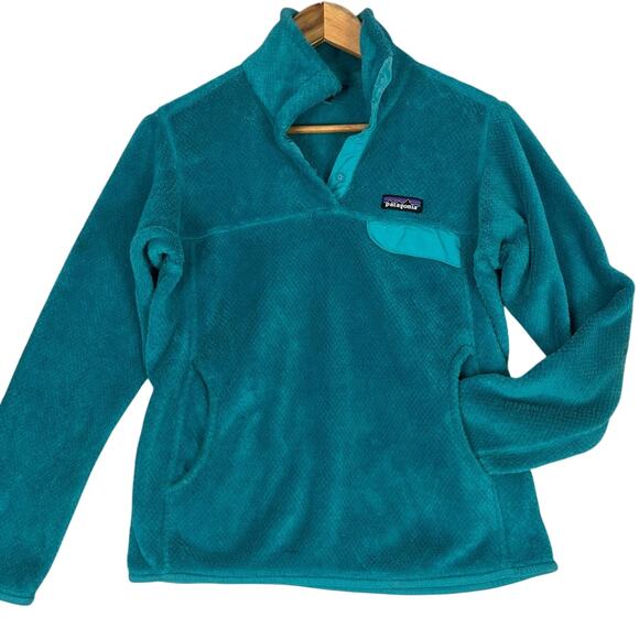 Patagonia High Loft Fleece Snap T Pullover Womens Small Teal Gorpcore Sweater - Picture 1 of 8